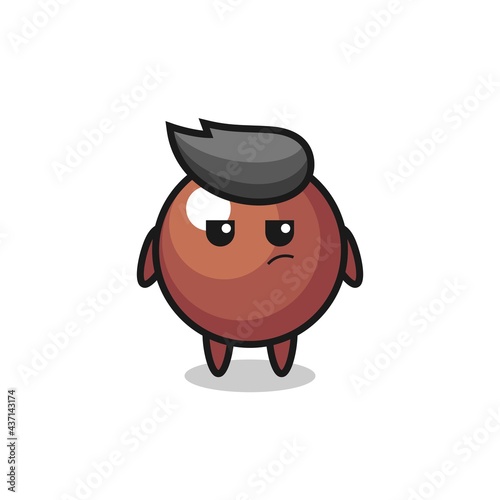 cute chocolate ball character with suspicious expression