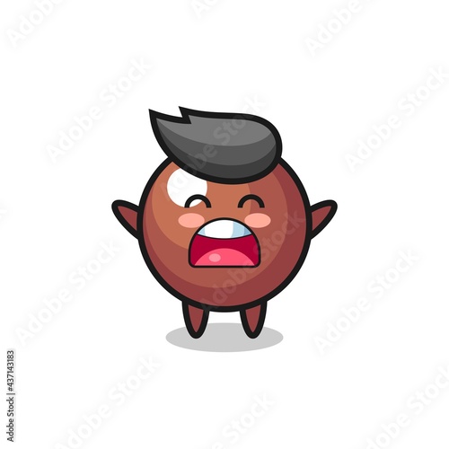 cute chocolate ball mascot with a yawn expression