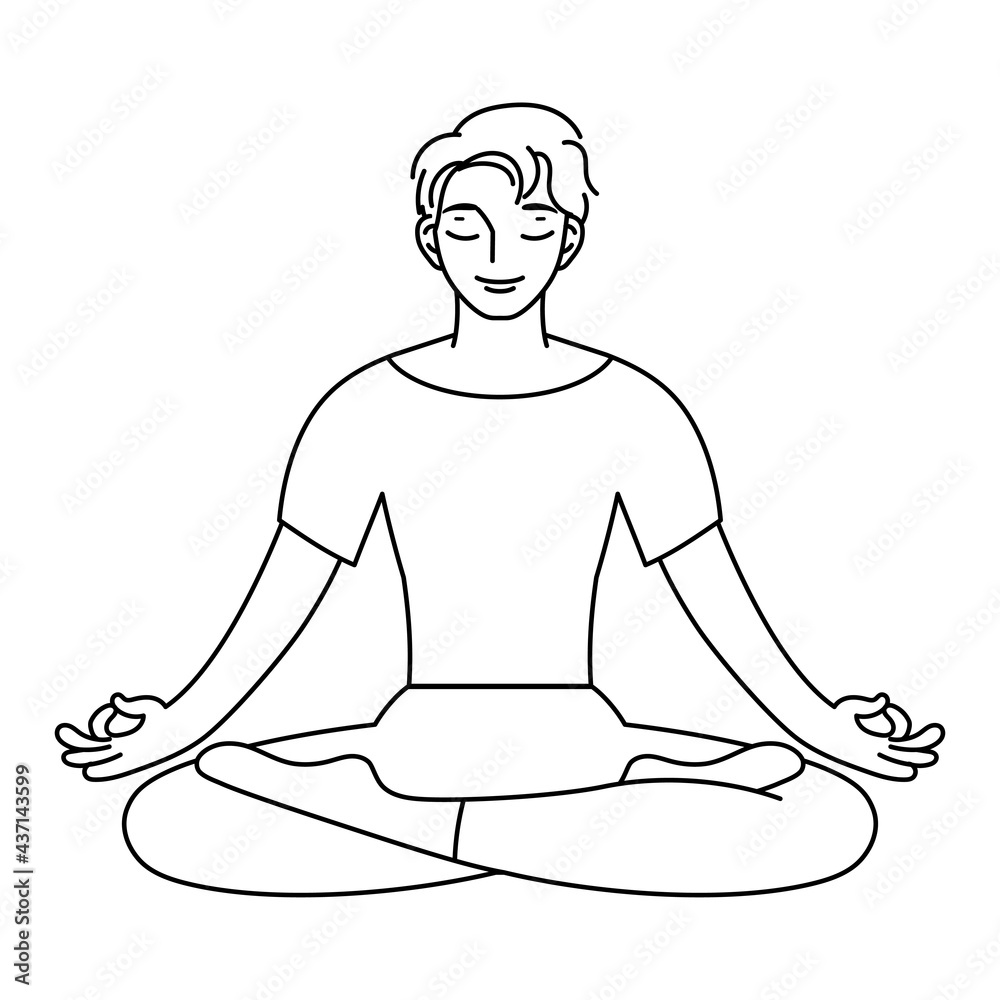 Isolated outline of man meditating Healthy Lifestyle
