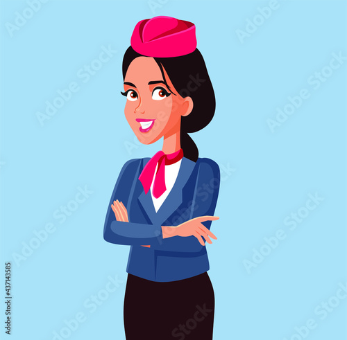 Happy Stewardess Standing with Arms Crossed