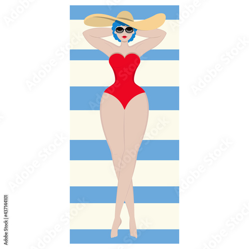 Vector illustration of a beautiful girl on the beach