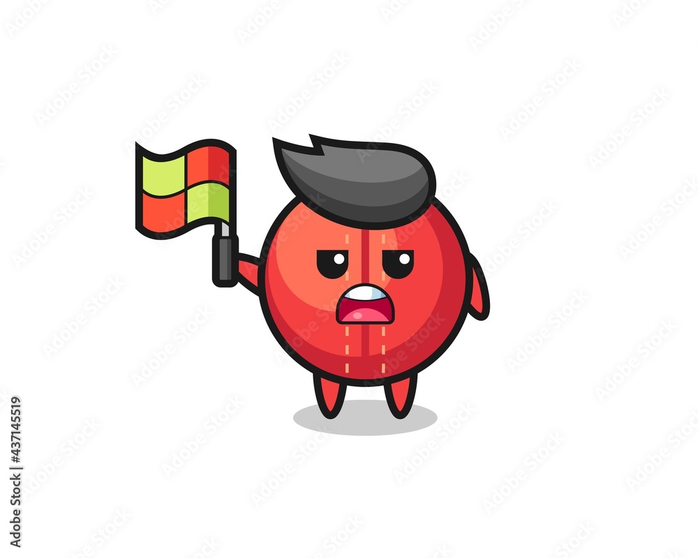 cricket ball character as line judge putting the flag up