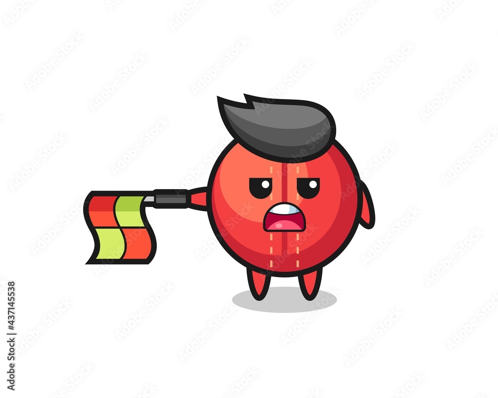 cricket ball character as line judge hold the flag straight horizontally cricket ball character as line judge hold the flag straight horizontally