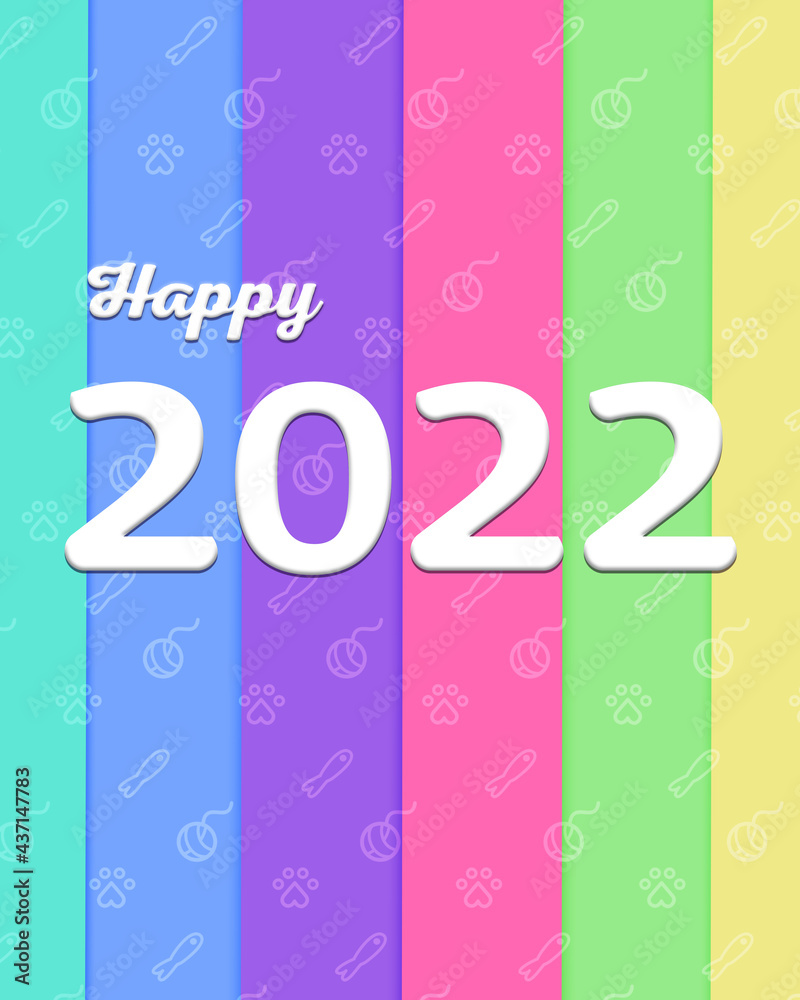 Happy 2022 bright colured background/ cat pattern