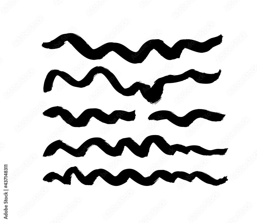 Black paint wavy brush strokes vector collection. Dirty curved lines and wavy brushstrokes. Ink illustration isolated on white background. Modern grunge brush lines. Calligraphy smears, stamps. Black paint wavy brush strokes vector collection. Dirty curved lines and wavy brushstrokes. Ink illustration isolated on white background. Modern grunge brush lines. Calligraphy smears, stamps.