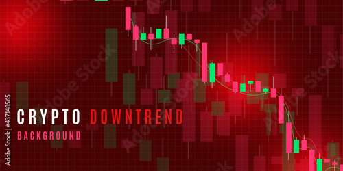trendy modern cryptocurrency or forex trading downtrend with red background. movement graph. Stock trading graph chart with candlesticks. vector illustration