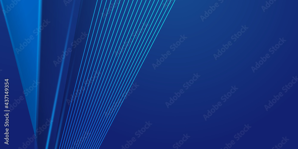 Dark navy blue and light blue shapes overlapped on background with glow striped lines and glitter. Luxury and elegant. Abstract template vector design. Design for presentation, banner, cover