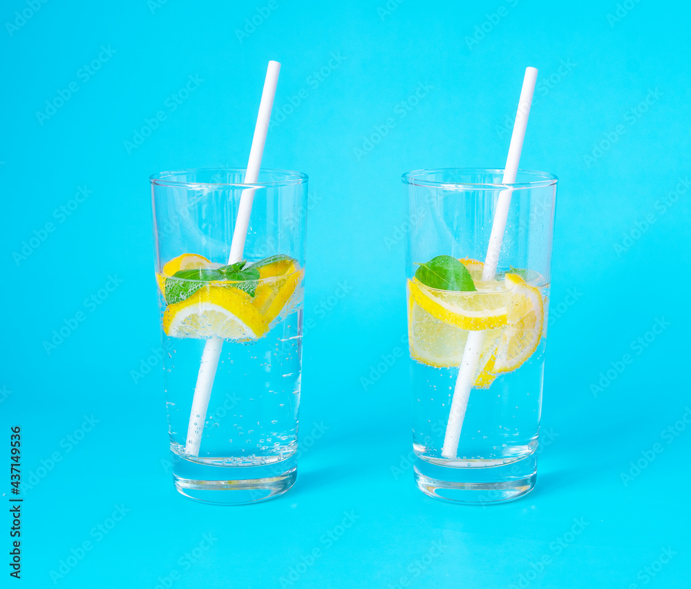 Citrus lemonade with lime and mint, selective focus Citrus lemonade with lime and mint, selective focus