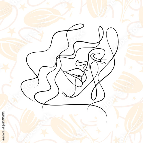 International Women's Day minimal design line drawing style. Portrait of young woman beauty face isolated on pastel leaf background. Vector for Spa, fashion, hairdressing and beautiful artwork design.