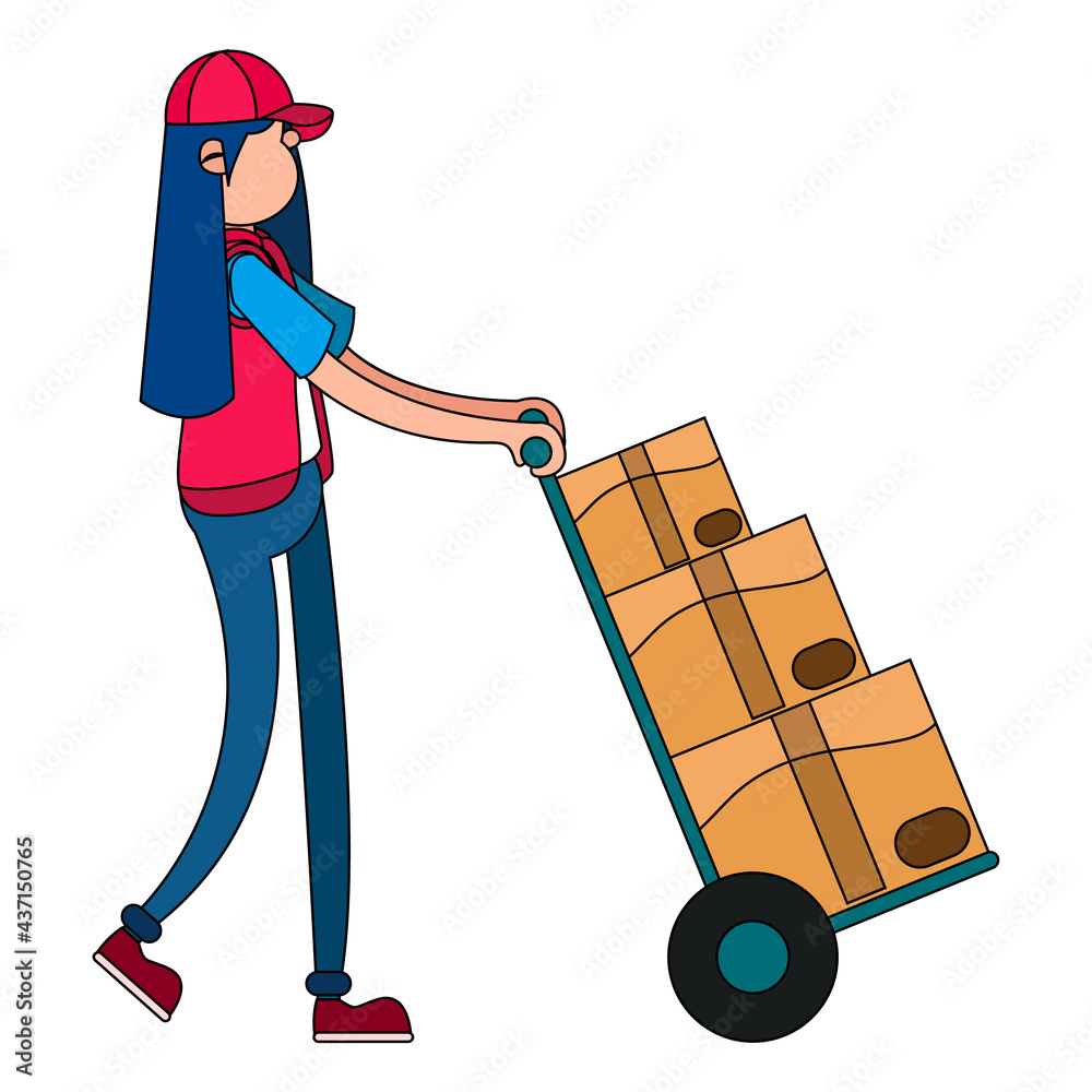Isolated delivery girl with a package Isolated delivery girl with a package