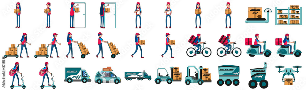 Group of different delivery related icons