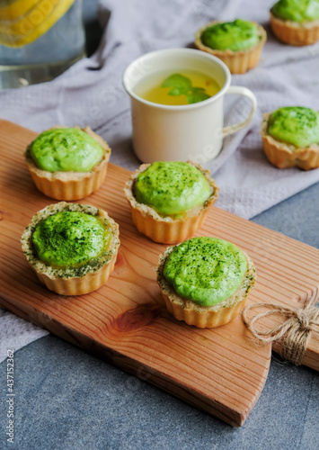 Homemade creamy and delicious pastry / Matcha Cheese Tart / Ideal for holiday seasons, christmas, new year, party and family and friends