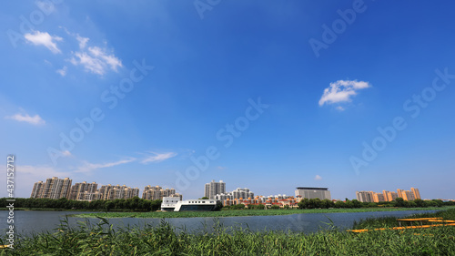 Beautiful waterfront city scenery, North China