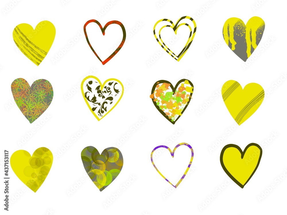 yellow gold color heart on white background