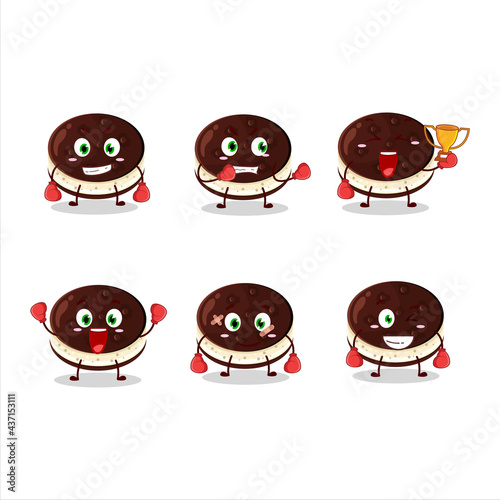 A sporty chocolate dorayaki boxing athlete cartoon mascot design
