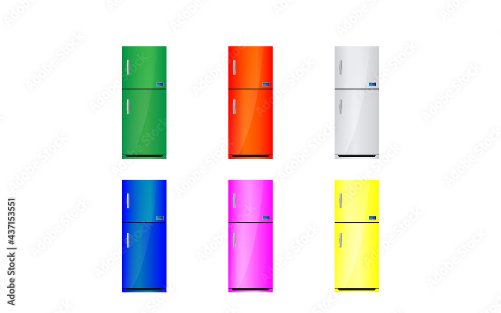 Refrigerator isolated on white background. Fridge flat illustration. Front view of refrigerator. Vector. Household tech and appliances. Refrigerator isolated on white background. Fridge flat illustration. Front view of refrigerator. Vector. Household tech and appliances.