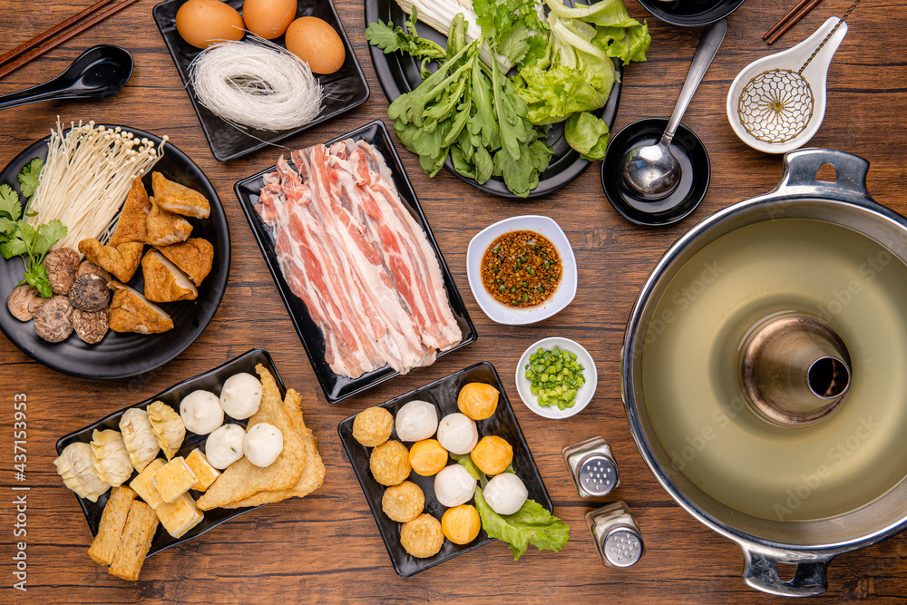 Chinese Hot pot, also known as soup-food or steamboat, is a cooking method that originates from China, prepared with a simmering pot of soup stock at the dining table Chinese Hot pot, also known as soup-food or steamboat, is a cooking method that originates from China, prepared with a simmering pot of soup stock at the dining table