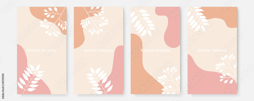 Vector set of social media stories design templates, backgrounds with copy space for text - summer landscape. Collection of abstract background designs, summer sale, social media promotional content. 