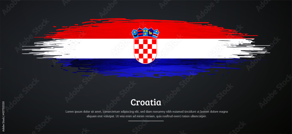 Happy independence day of Croatia with watercolor grunge brush flag background
