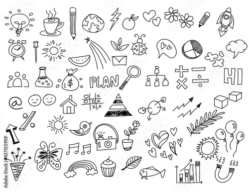  Hand drawn set of cute doodles style  on white background   Vector illustration.