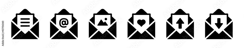 E-mail icon set isolated on white background. E-mail icon set isolated on white background.