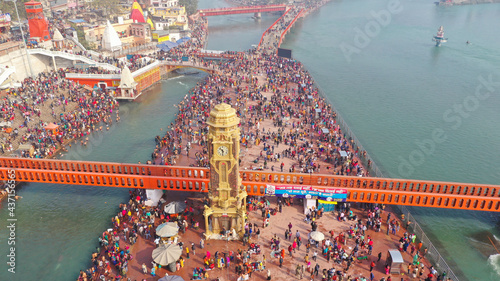 Pilgrims Holy dip in river Ganges, The Home of Pilgrims in India, Kumbh Nagri Haridwar Uttarakhand India.Religious Nagri Haridwar, The Highly visited pilgrimage place in India. City of Holy River