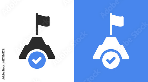 Mountain peak with flag icon symbol, Business concept, Goal achievement successful concept.