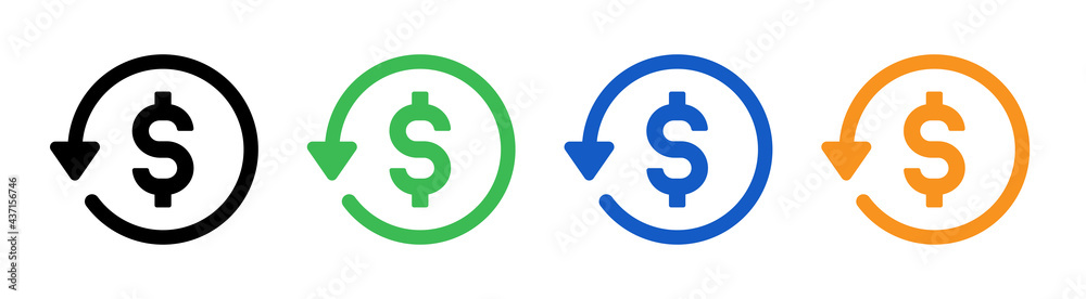 Set of vector refund money icons isolated on white. Set of vector refund money icons isolated on white.
