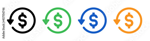 Set of vector refund money icons isolated on white.