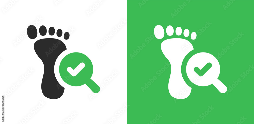 Obraz premium Tracking footprint, clue concept. Magnifying glass with footsteps icon isolated on white background. 