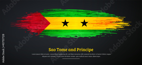 Happy independence day of Sao Tome and Principe with watercolor grunge brush flag background