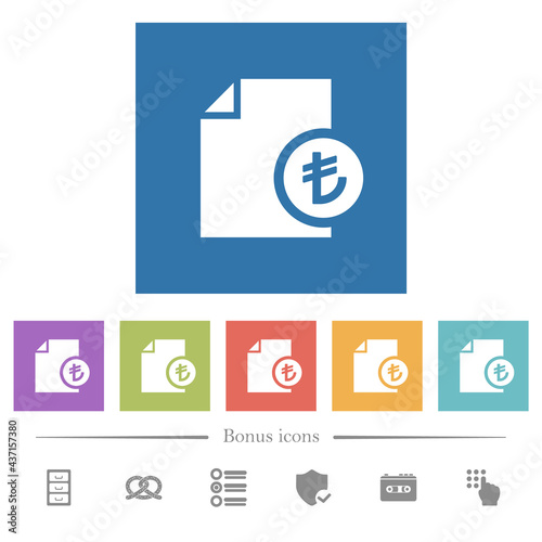 Turkish Lira financial report flat white icons in square backgrounds