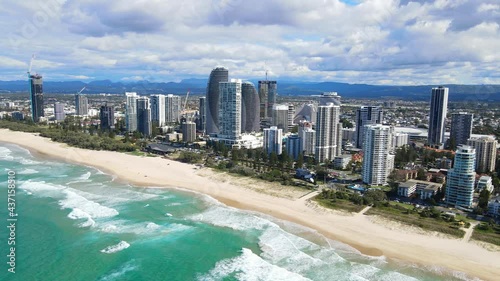 White Sand Urban Beach With Oceanfront Hotels In Broadbeach - Kurrawa Beach In Gold Coast, Queensland, Australia. - aerial photo