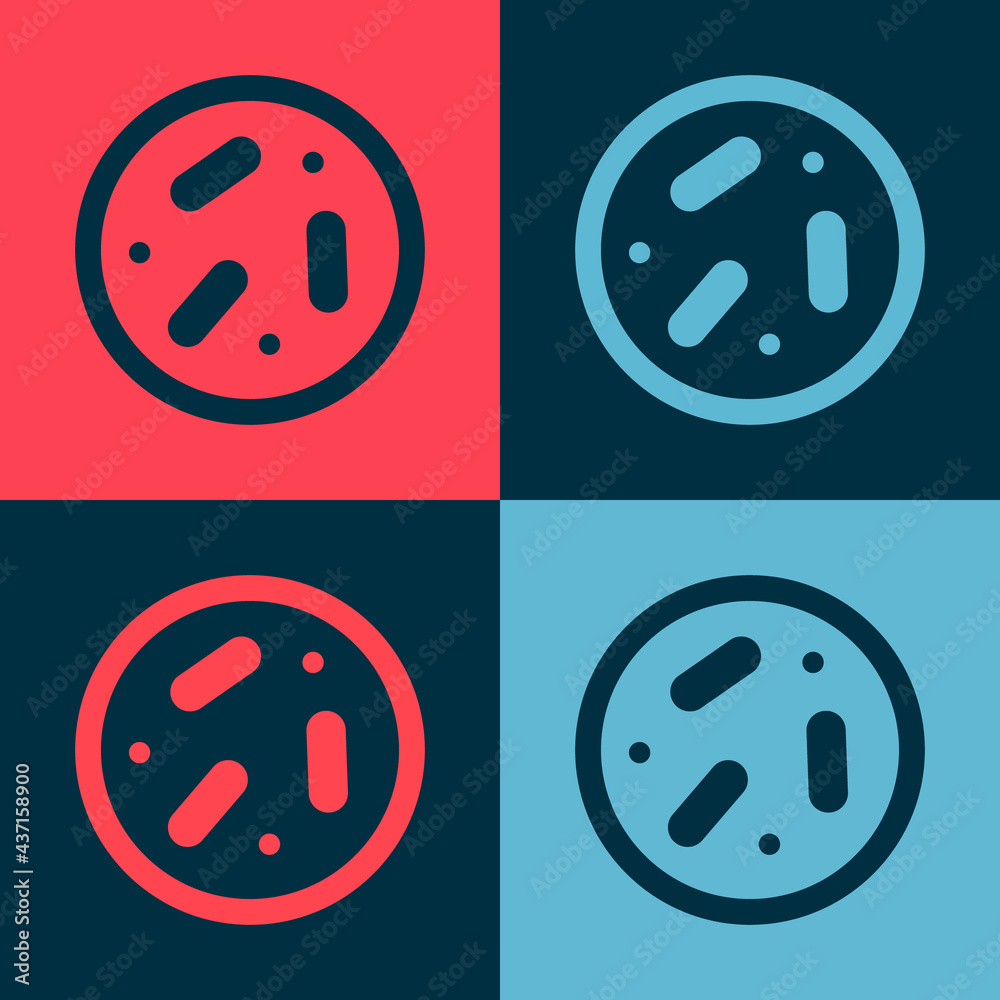 Pop art Petri dish with bacteria icon isolated on color background. Vector Pop art Petri dish with bacteria icon isolated on color background. Vector