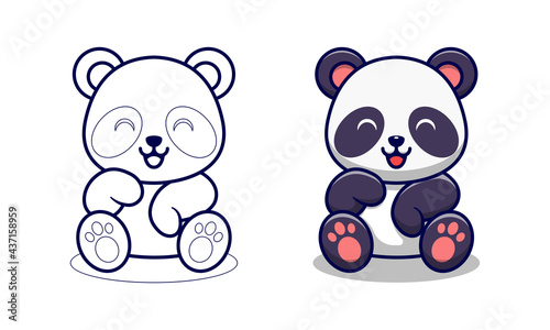 Fototapeta Cute panda cartoon coloring page for kids