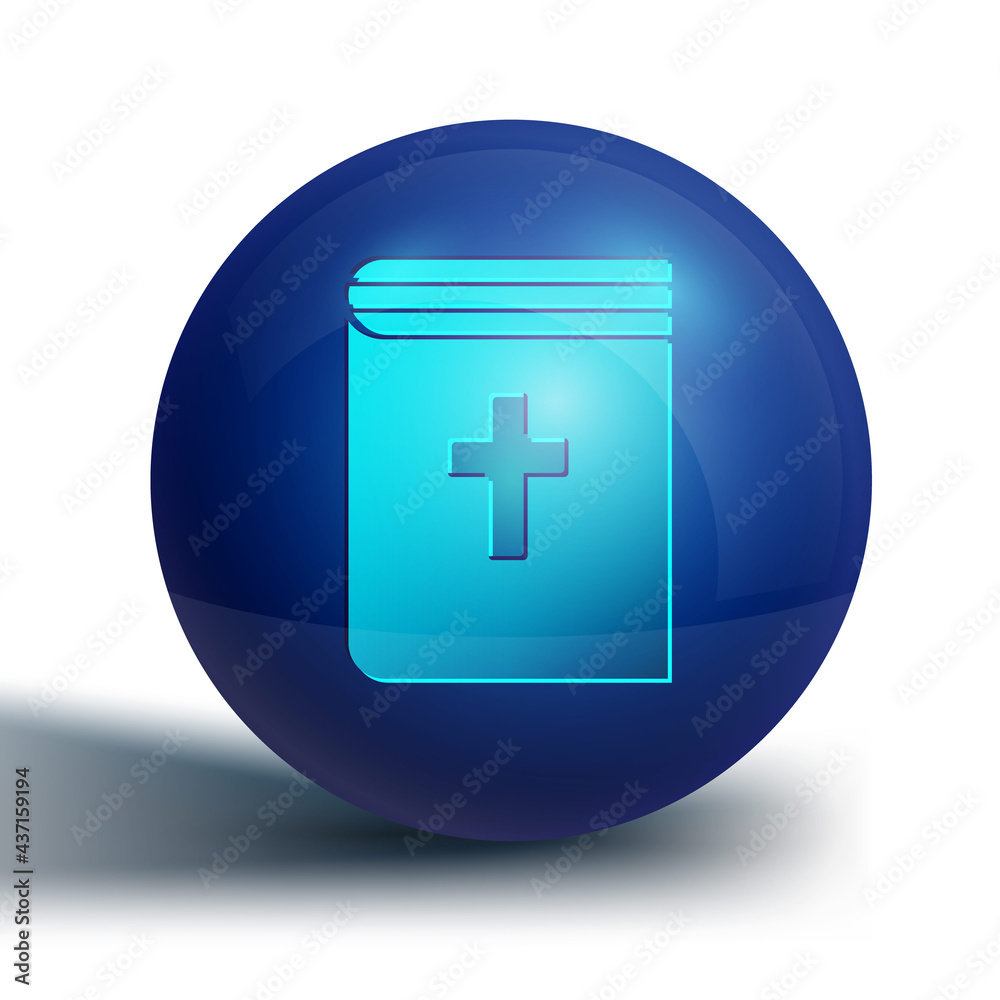 Obraz premium Blue Holy bible book icon isolated on white background. Blue circle button. Vector