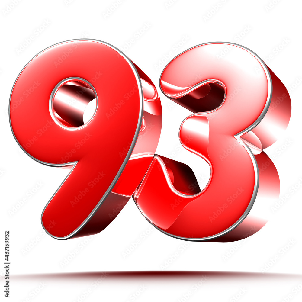 Red numbers 93 on white background 3D rendering with clipping path. Red numbers 93 on white background 3D rendering with clipping path.
