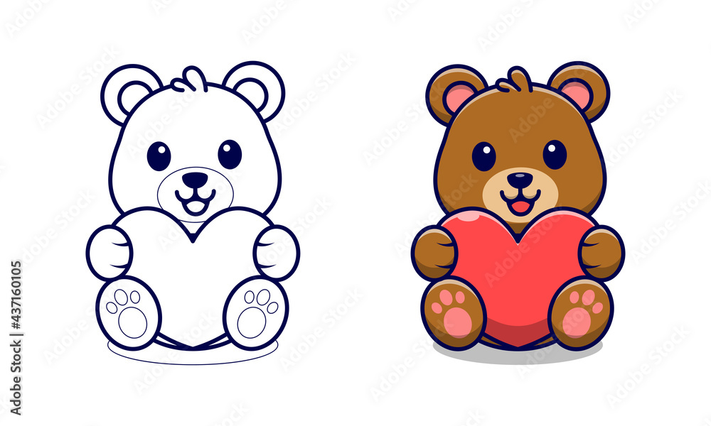 Cute bear holding love cartoon coloring pages for kids Stock Vector | Adobe  Stock