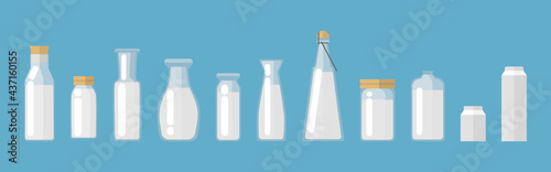 set of glass bottles of milk