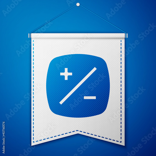 Blue Exposure compensation icon isolated on blue background. White pennant template. Vector