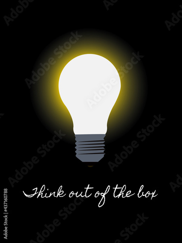 vector thinking out of the box with bulb light in black illustration