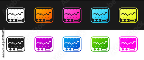 Set Electrical measuring instrument icon isolated on black and white background. Analog devices. Measuring device laboratory research. Vector