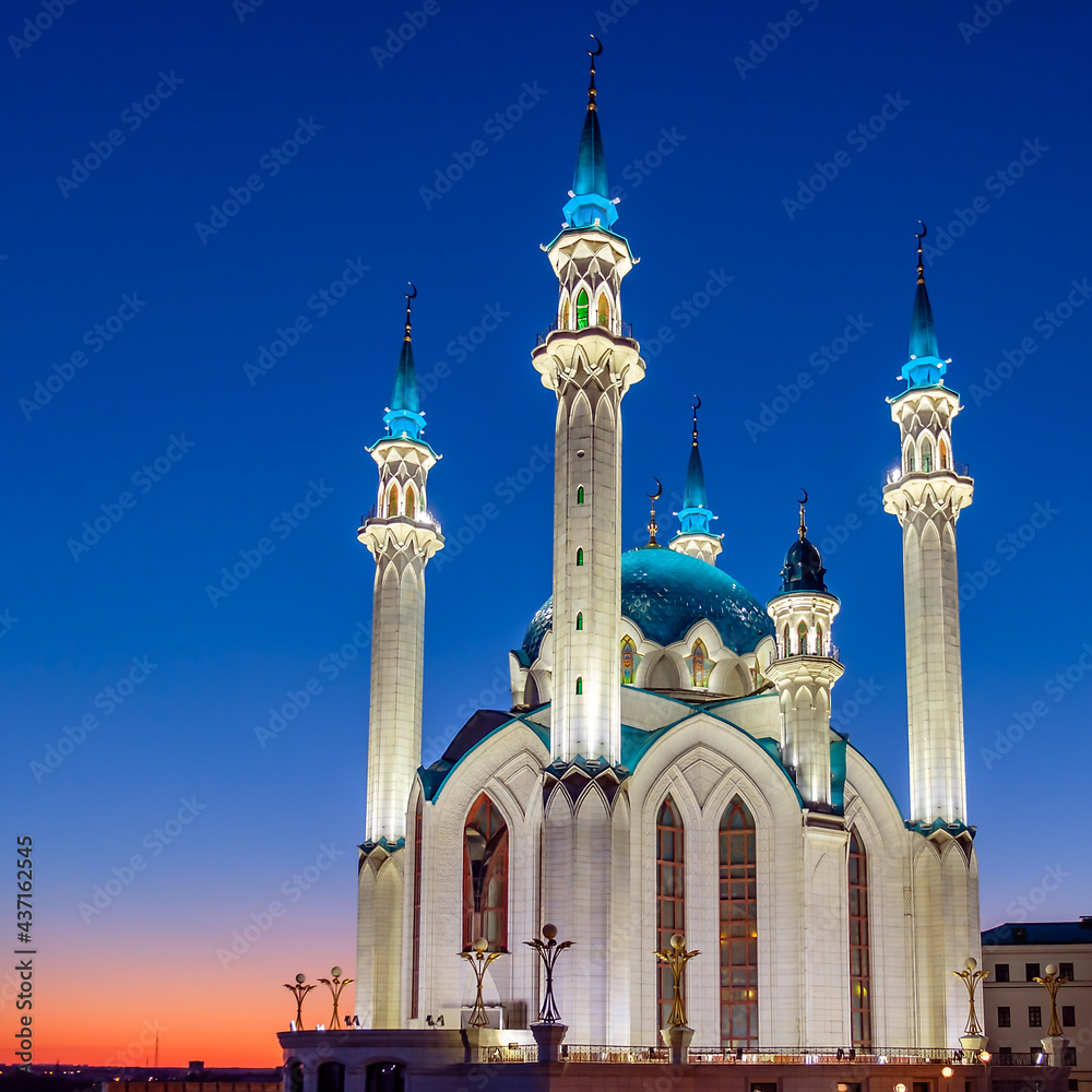 View of the mosque Kul Sharif in Kazan at sunrise.