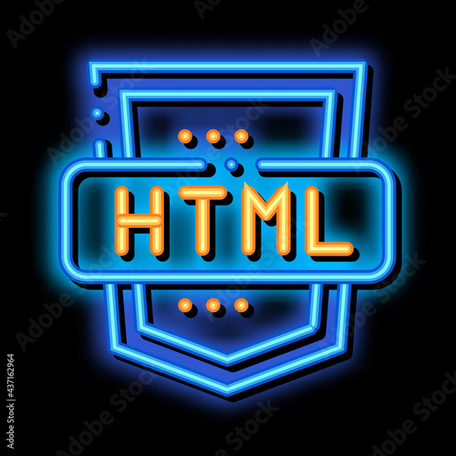 Coding Language HTML System neon light sign vector. Glowing bright icon transparent symbol illustration