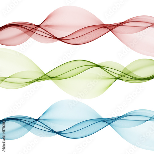 Set of colored waves. Abstract horizontal beautiful vector waves on white background, design element