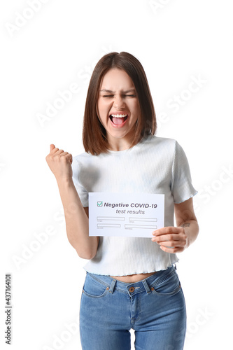 Happy young woman with nega...