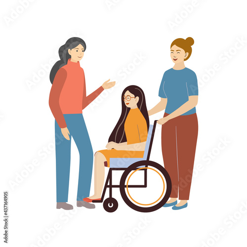 Eldery person support, help and care for seniors. Concept vector illustration
