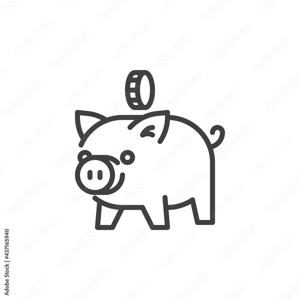 Piggy bank and coin line icon Piggy bank and coin line icon