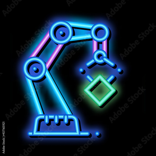 Mechanic Robot Transportation Crane neon light sign vector. Glowing bright icon transparent symbol illustration