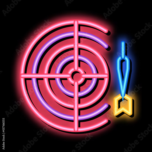 Interactive Kids Game Darts neon light sign vector. Glowing bright icon transparent symbol illustration